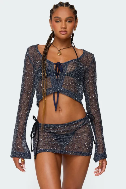 Idra Crochet Net Tie Front Top sold by Edikted
