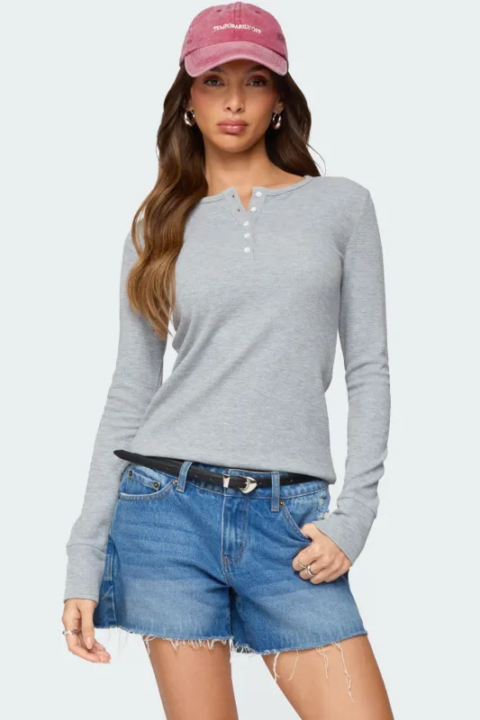 Helaine Waffle Henley T Shirt sold by Edikted