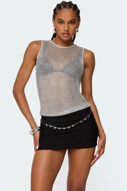 Amalya Shiny Sheer Knit Top sold by Edikted