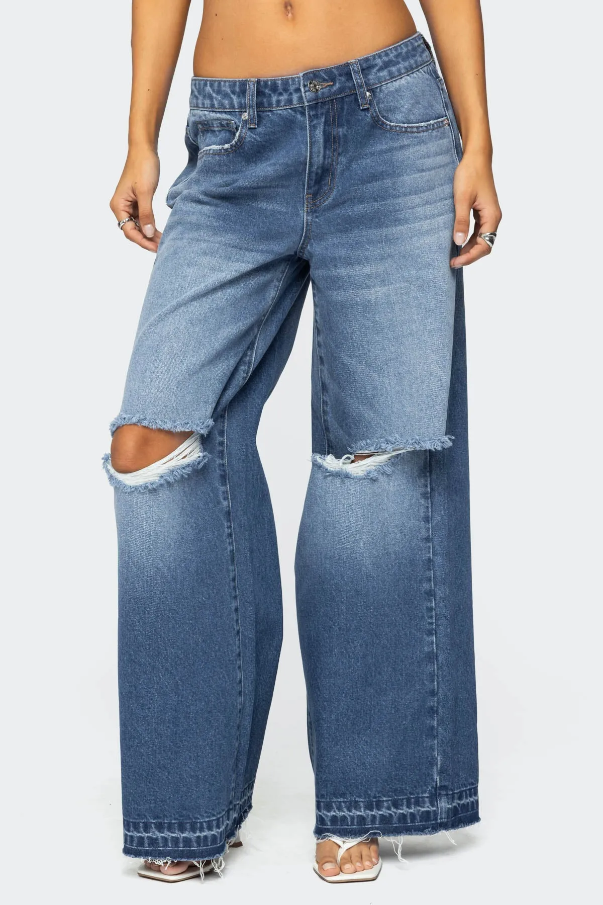 Xenia Distressed Low Rise Baggy Jeans sold by Edikted product image thumbnail 2