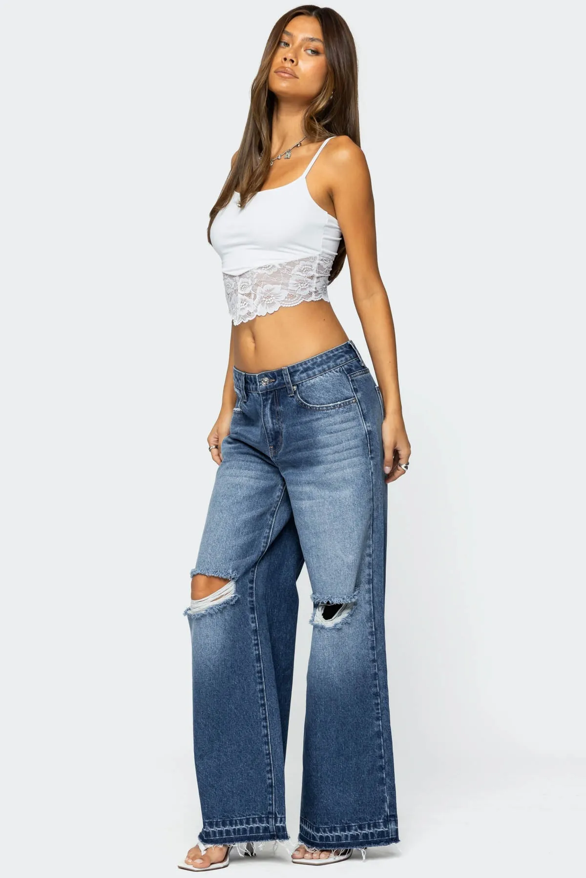 Xenia Distressed Low Rise Baggy Jeans sold by Edikted product image thumbnail 3