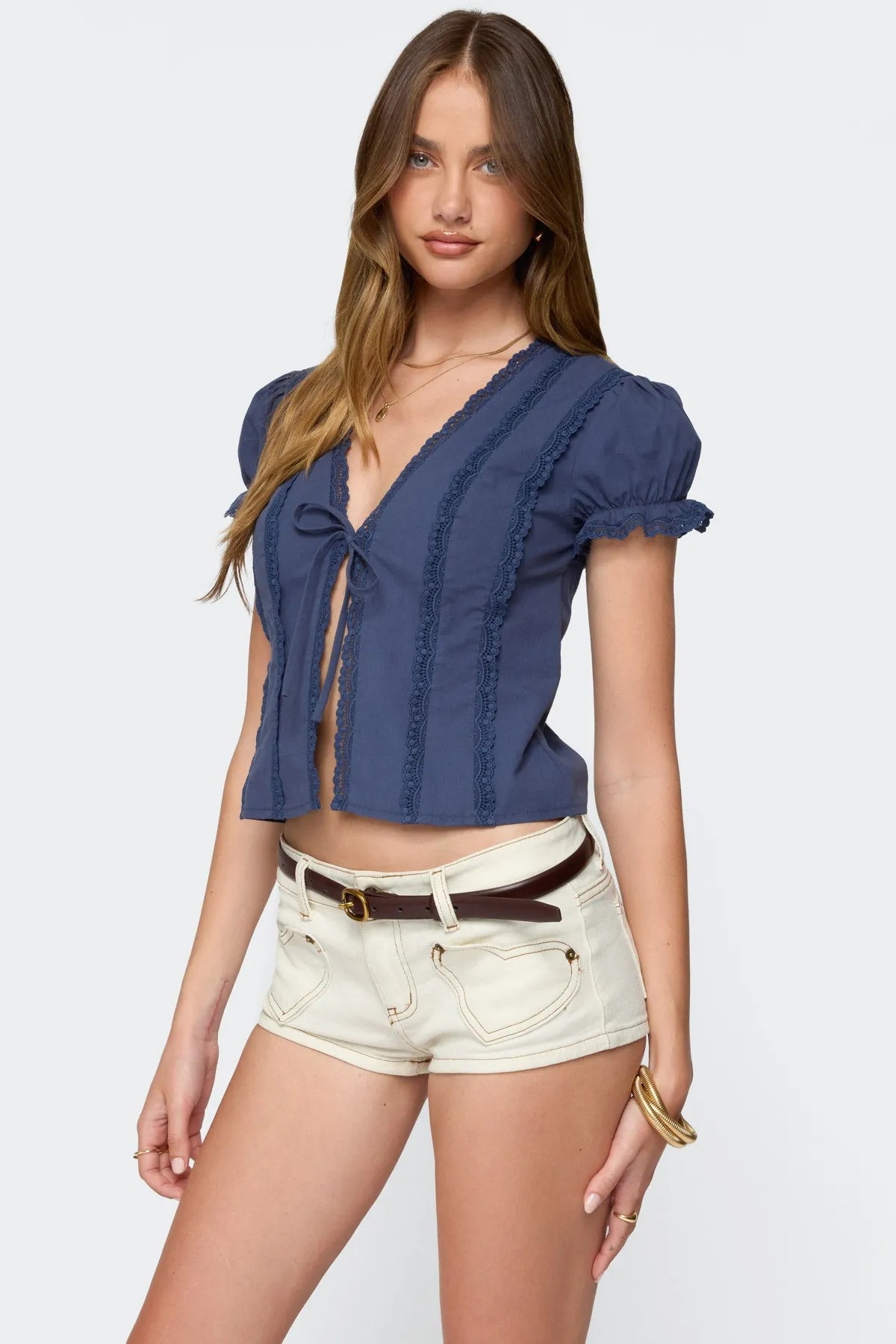 Cotton Lacey Tie Front Top sold by Edikted product image thumbnail 3