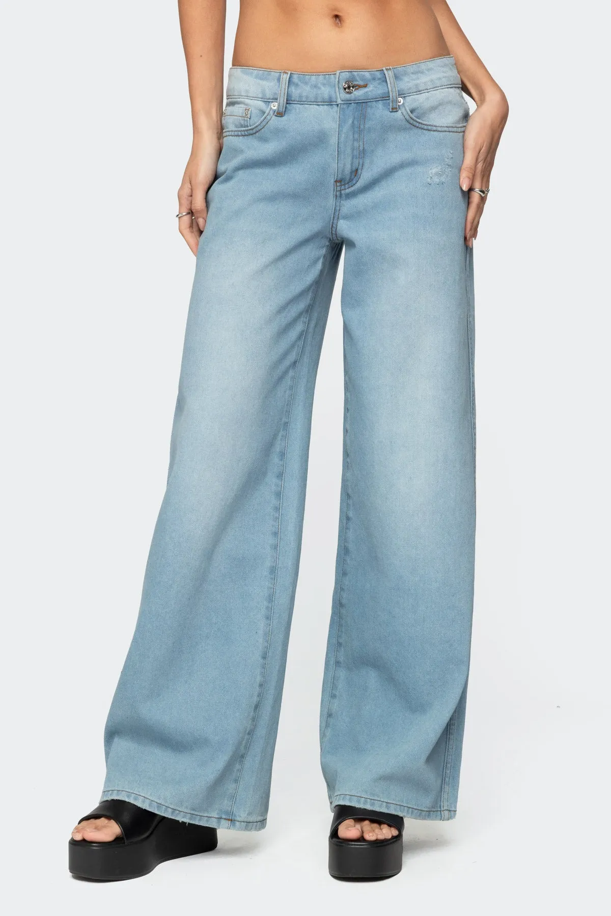 Ripley Distressed Low Rise Baggy Jeans sold by Edikted product image thumbnail 3