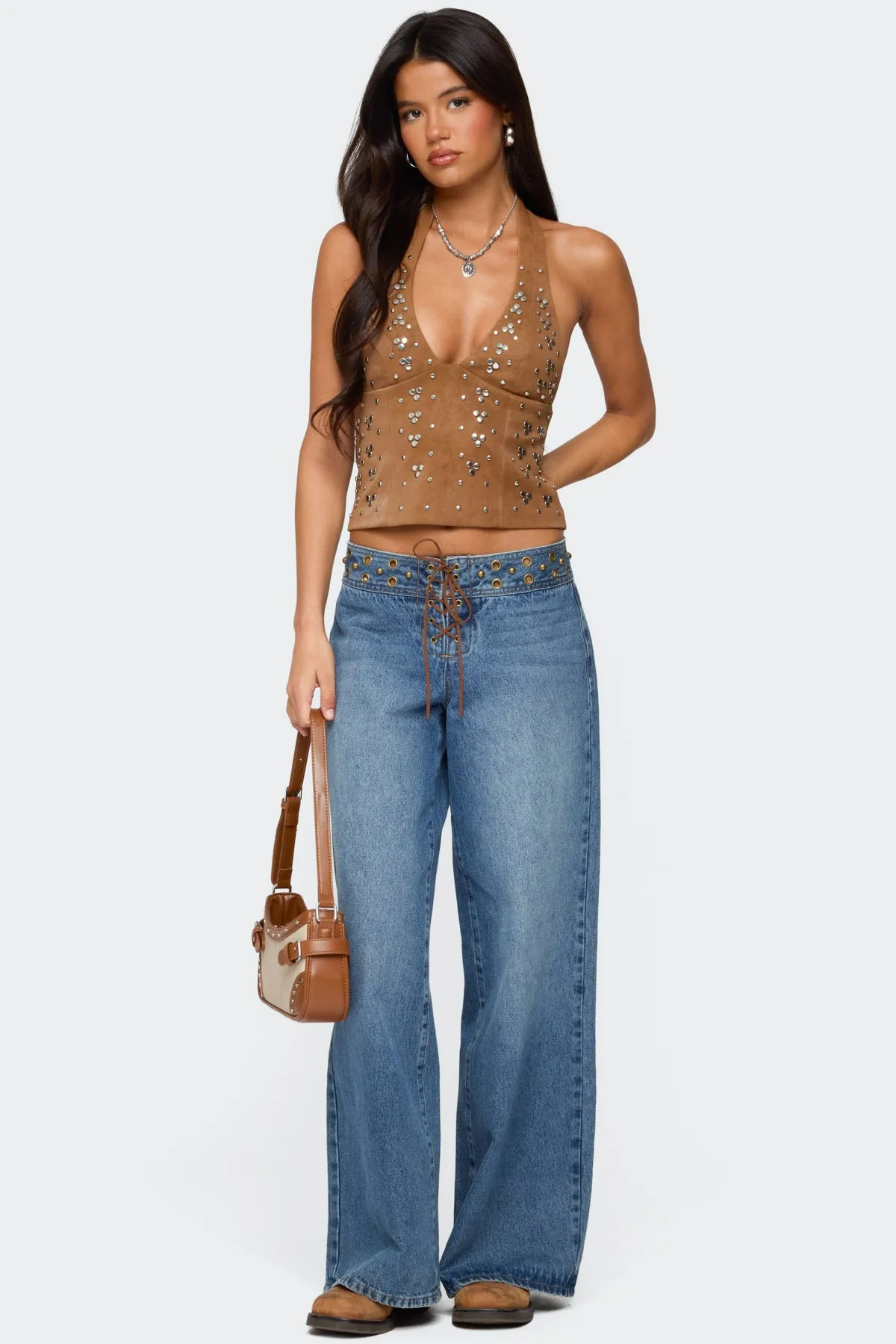 Xaria Studded Faux Suede Halter Top sold by Edikted product image thumbnail 3