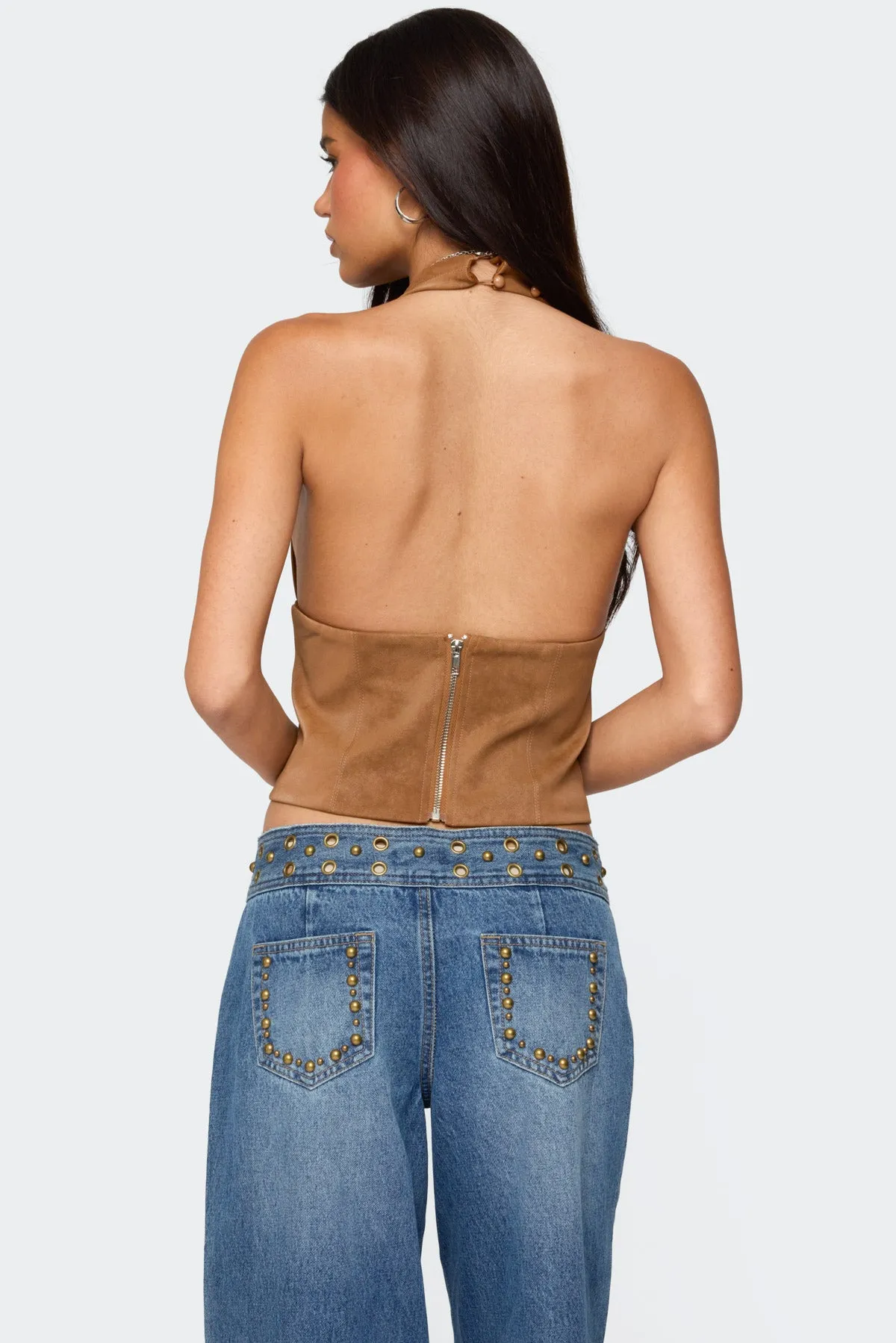Xaria Studded Faux Suede Halter Top sold by Edikted product image thumbnail 5