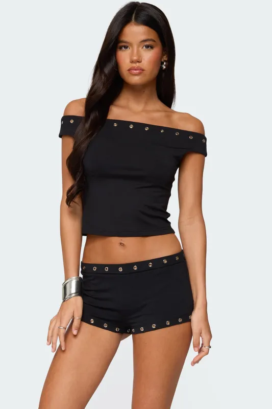 Neriah Grommet Off Shoulder Top sold by Edikted