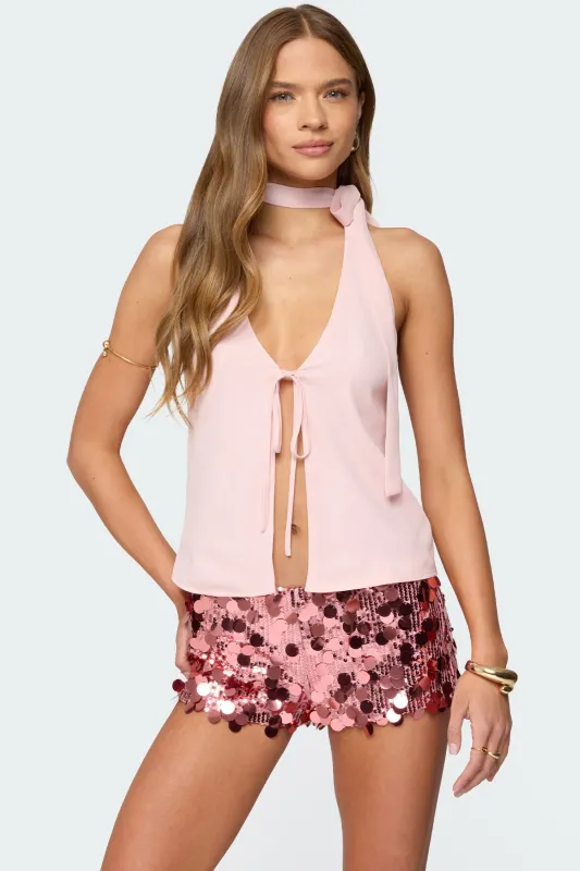 Rivere Split Front Halter Top sold by Edikted
