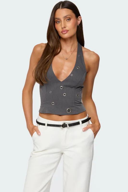Sakura Grommet Halter Top sold by Edikted