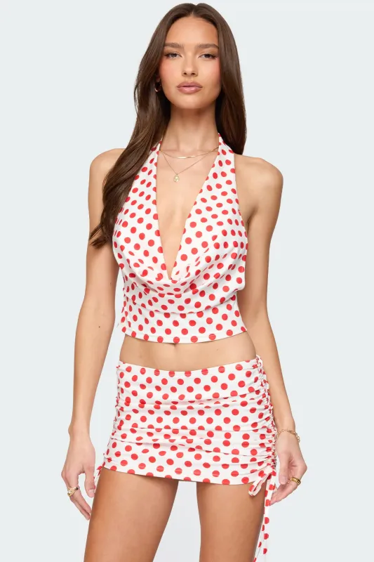 Zoe Polka Dot Cowl Neck Top sold by Edikted