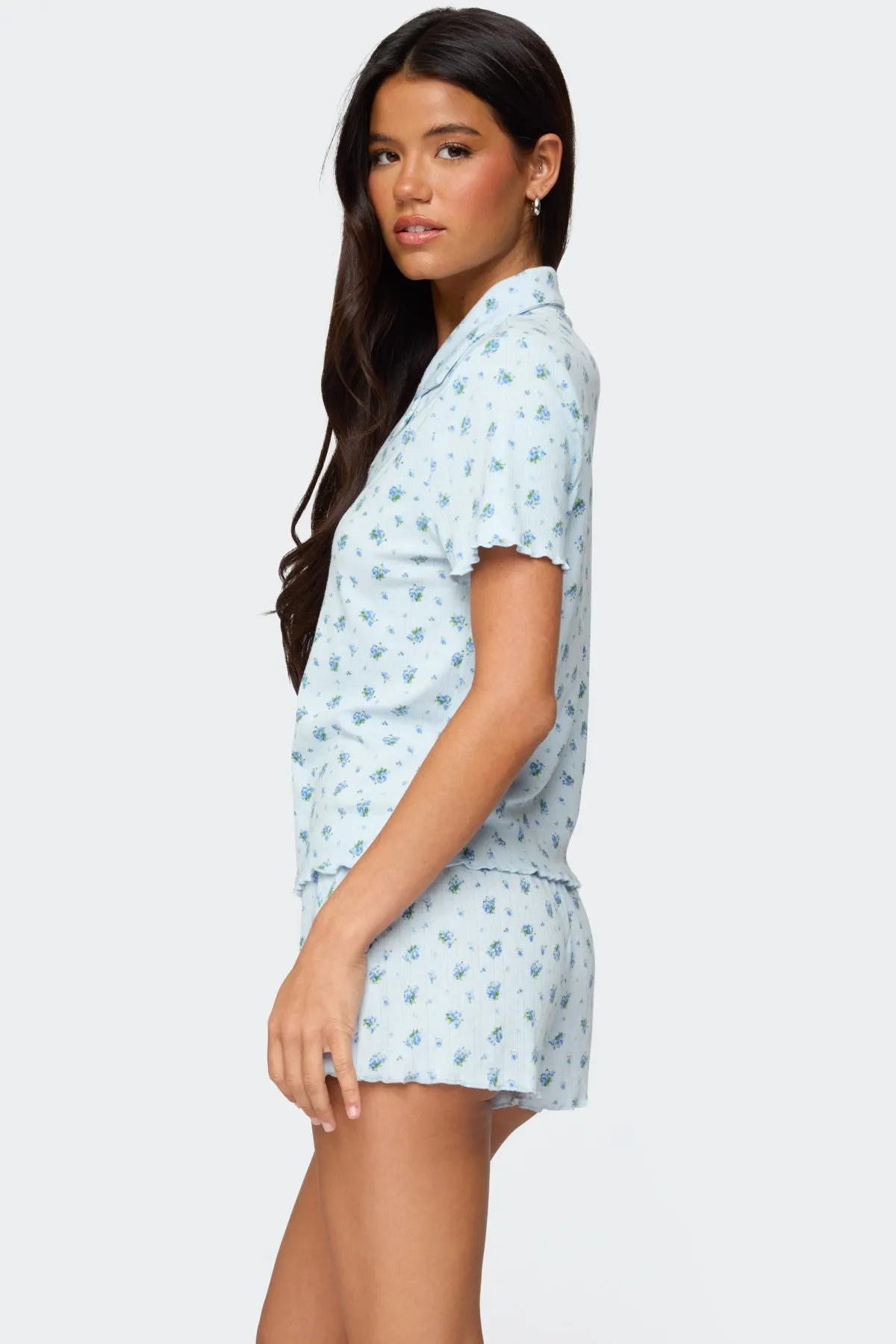 Camden Floral Pointelle Button Up Shirt sold by Edikted product image thumbnail 5