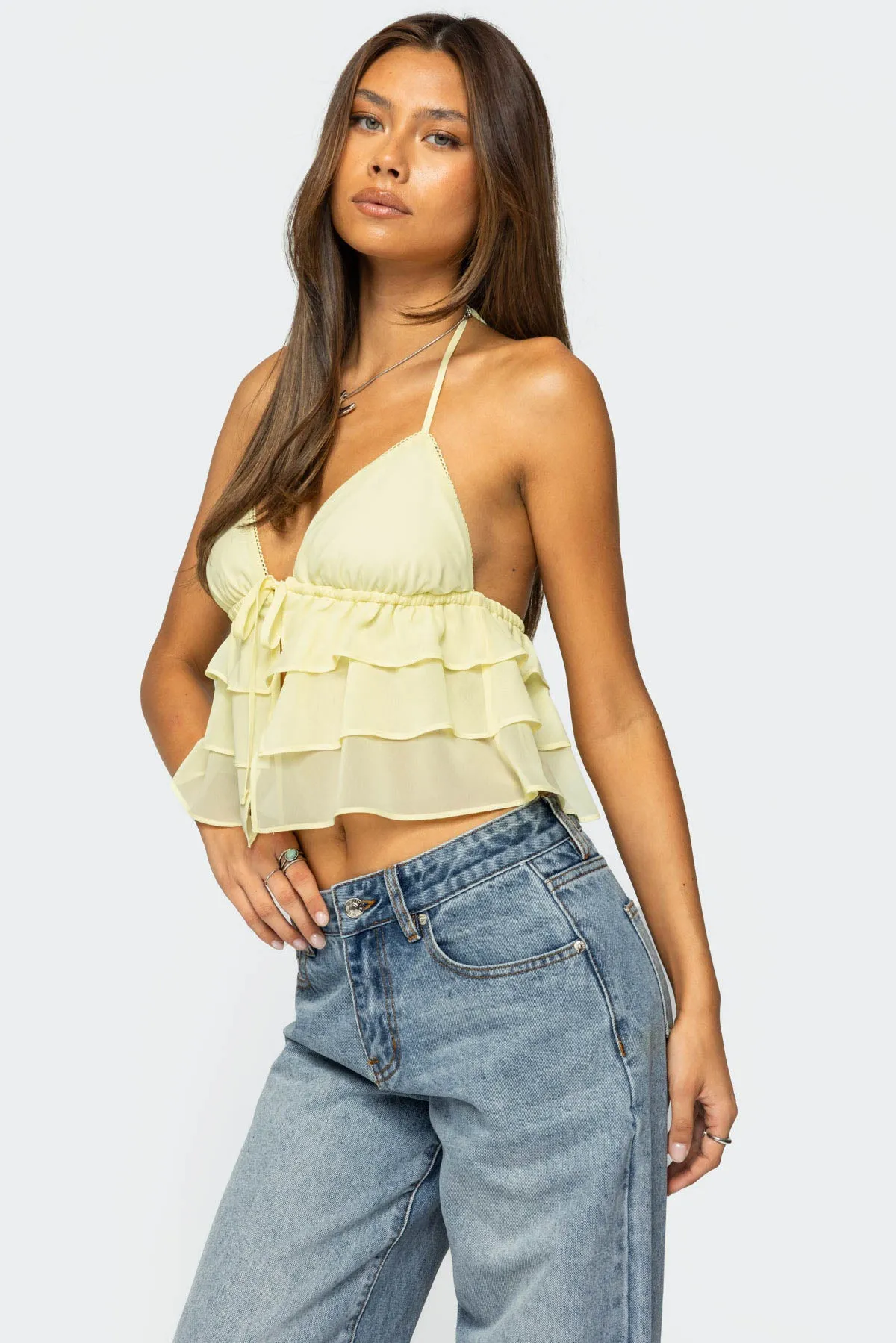 Zephi Split Front Ruffled Top sold by Edikted product image thumbnail 4