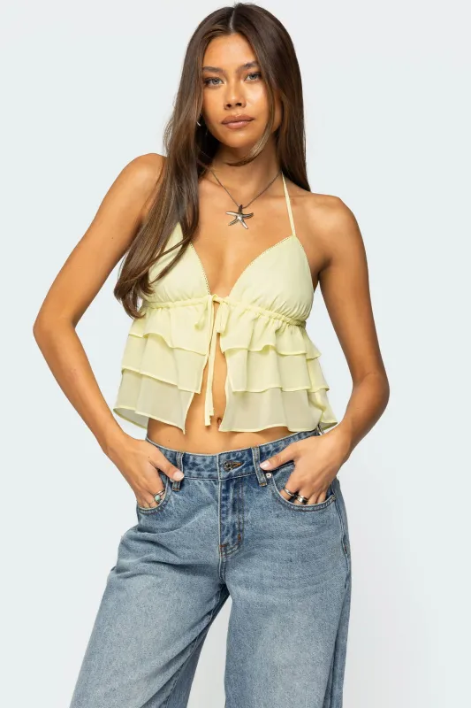 Zephi Split Front Ruffled Top made by Edikted