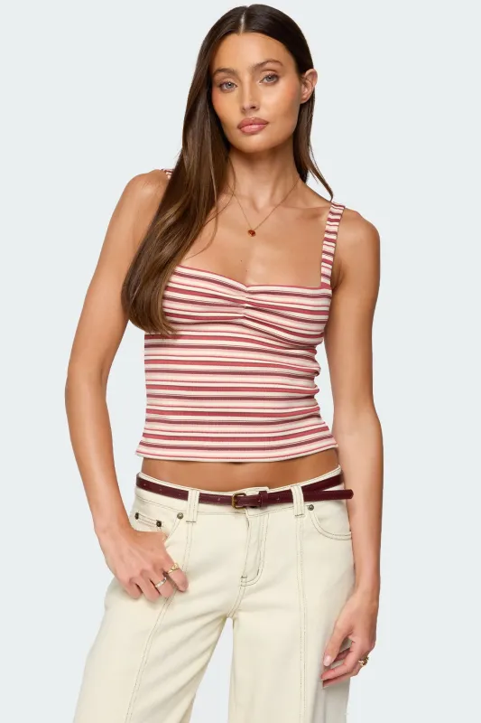 Adelia Striped Ruched Tank Top sold by Edikted