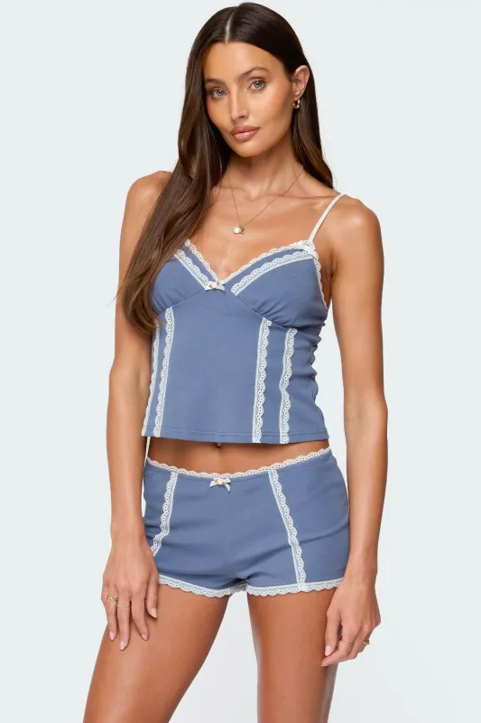 Eliane Contrast Lacey Tank Top sold by Edikted
