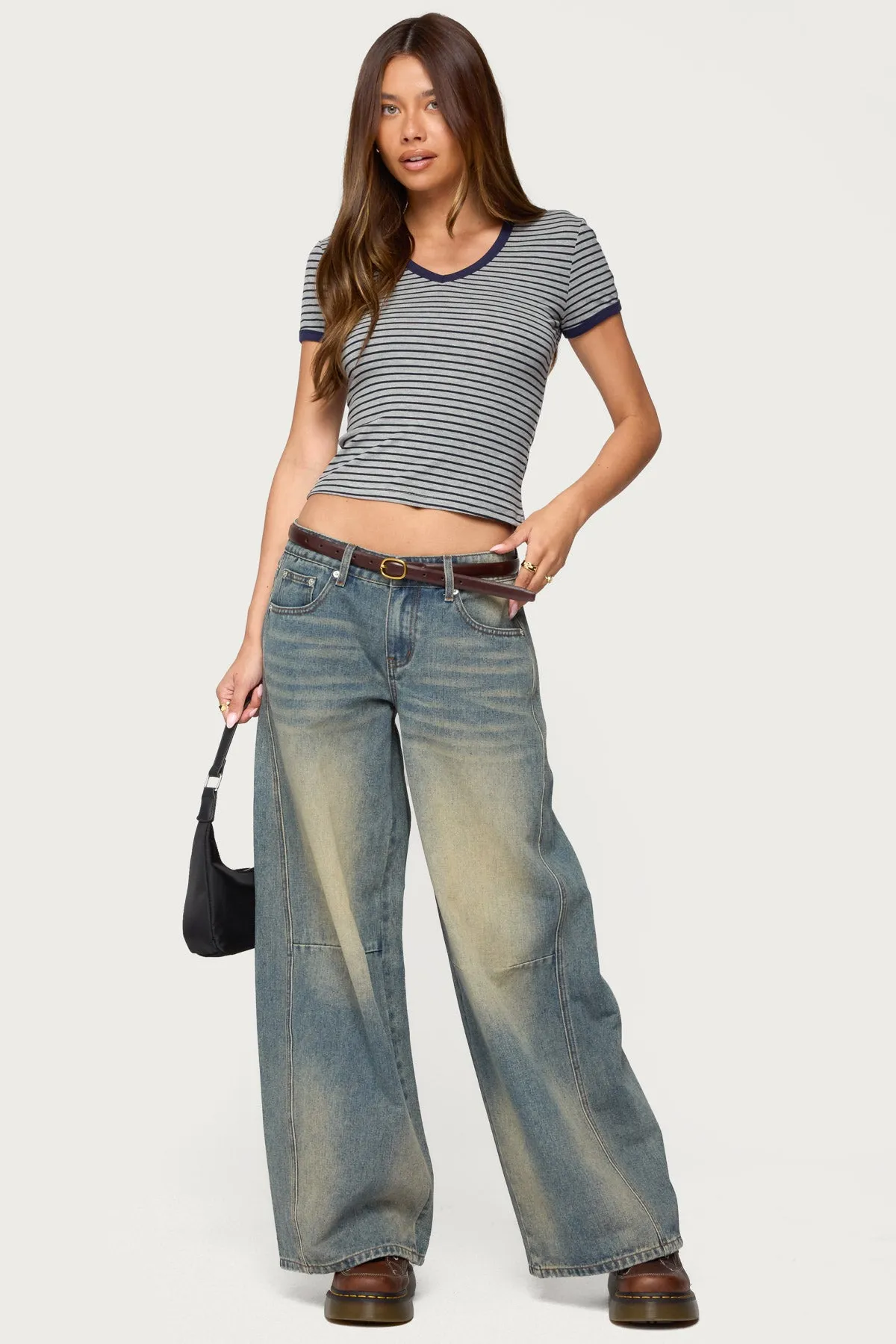 Fawn Striped V Neck T Shirt sold by Edikted product image thumbnail 2