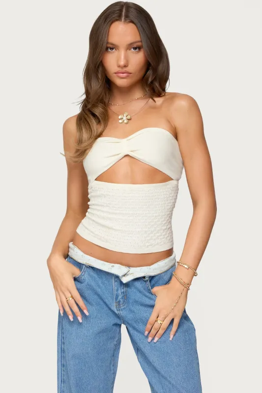 Textured Knit Strapless Cutout Top sold by Edikted