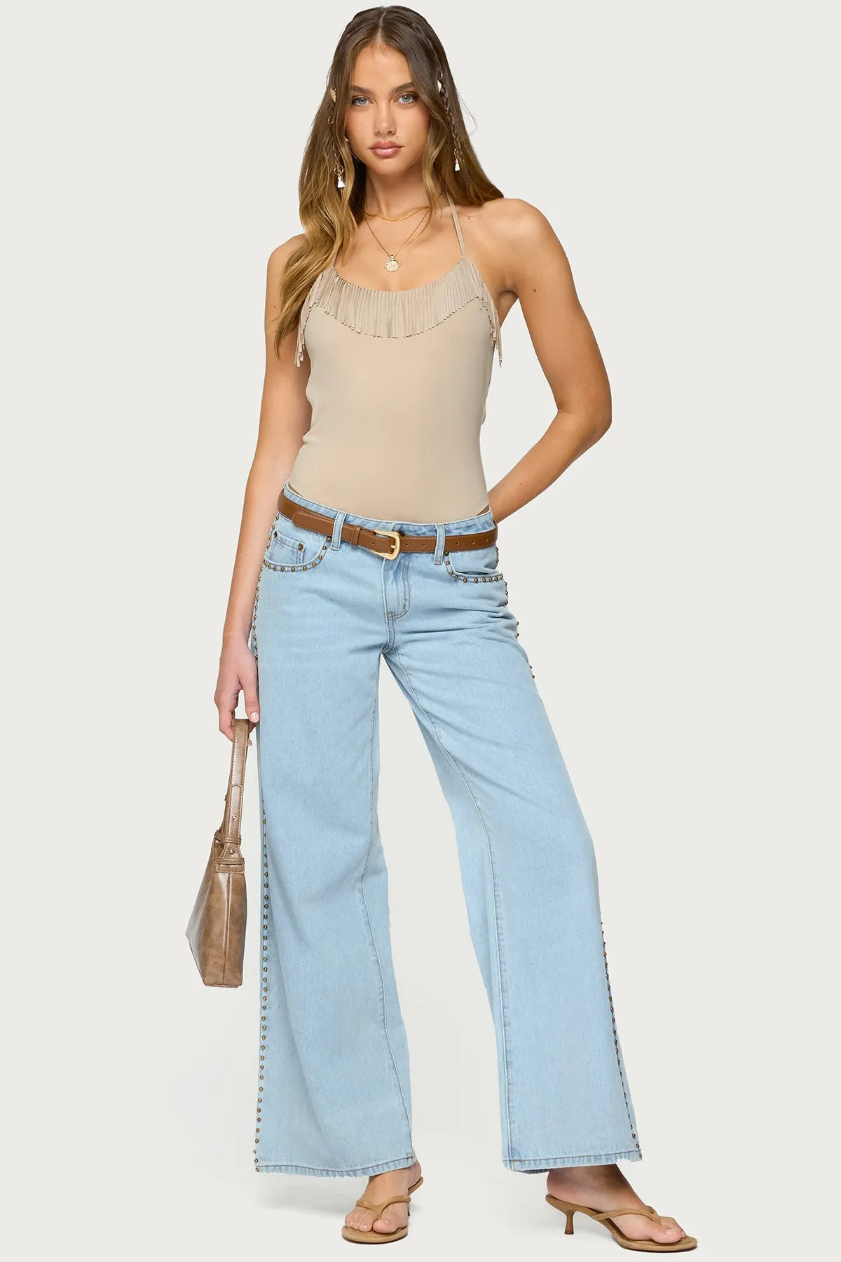 Colbie Faux Suede Fringe Trim Bodysuit sold by Edikted product image thumbnail 2