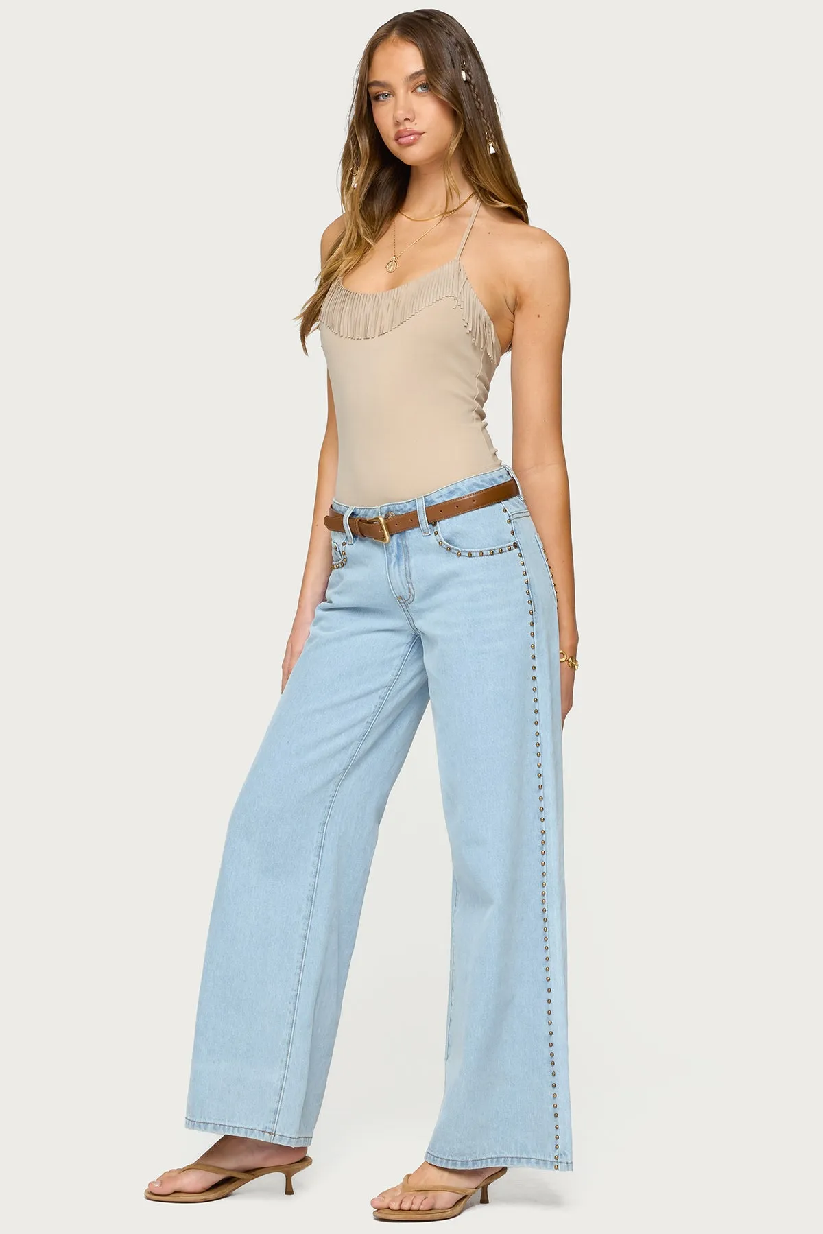 Colbie Faux Suede Fringe Trim Bodysuit sold by Edikted product image thumbnail 4