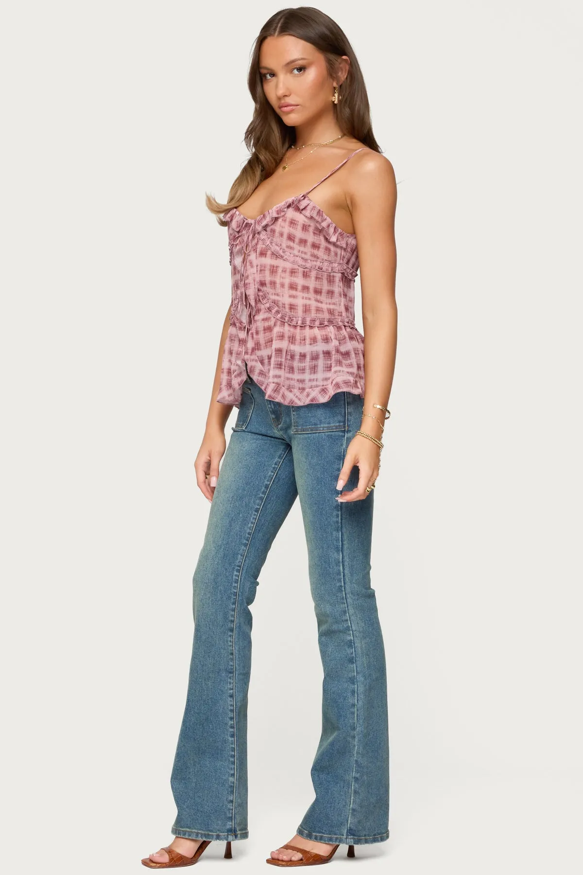 Chiffon Printed Tie Front Ruffle Top sold by Edikted product image thumbnail 4