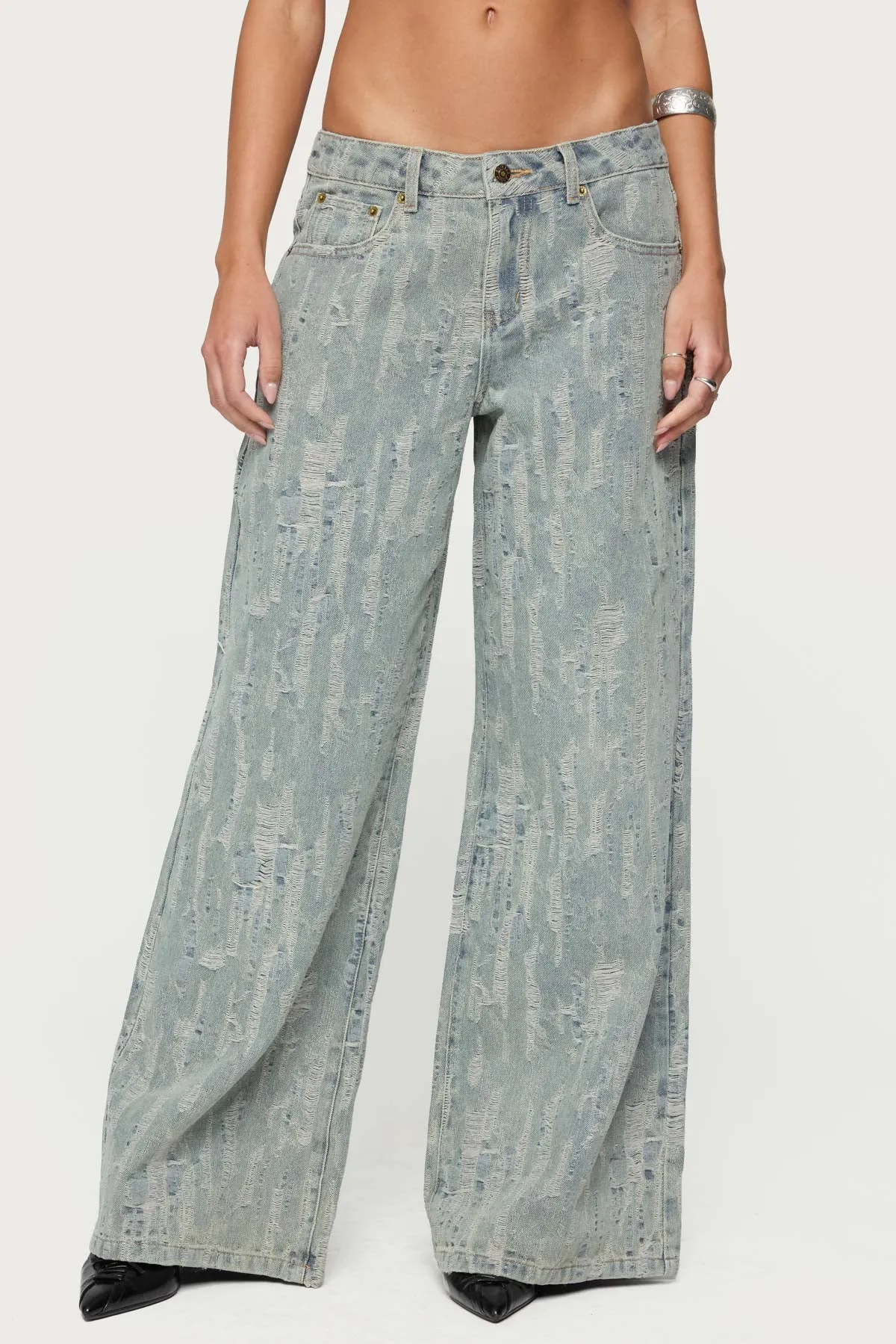 Blaze Distressed Low Rise Baggy Jeans sold by Edikted product image thumbnail 2