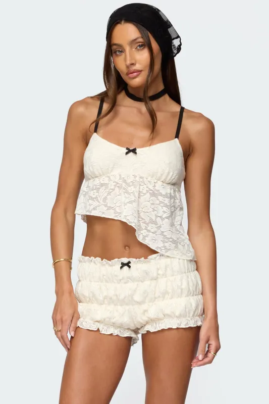 Este Asymmetric Textured Lace Top sold by Edikted