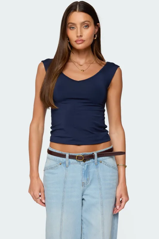 Angeline Wide V Neck Top sold by Edikted