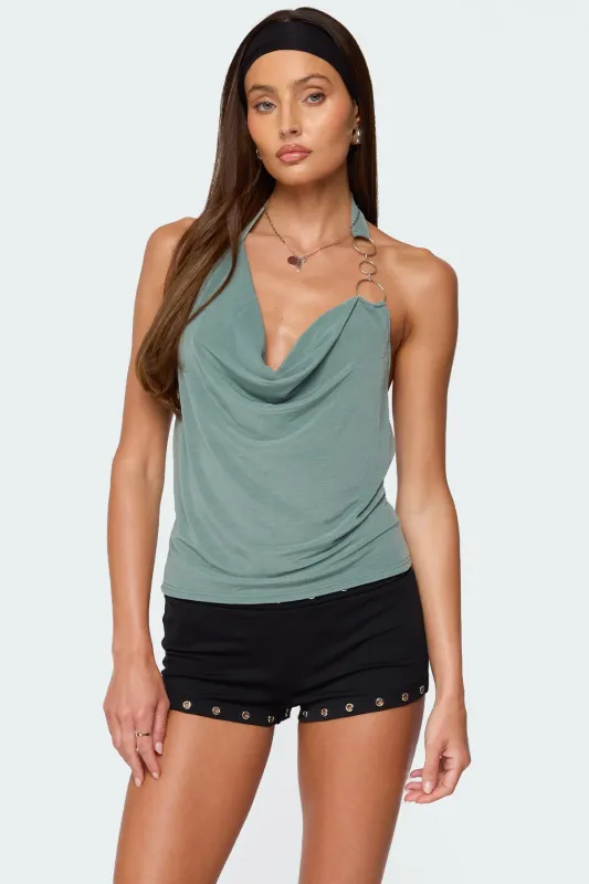 Rhia Cowl Neck Halter Top sold by Edikted