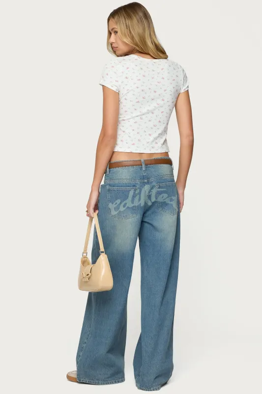 Graphic Vintage Washed Low Rise Jeans sold by Edikted