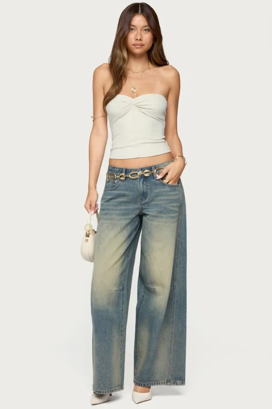 Washed Low Rise Baggy Jeans sold by Edikted