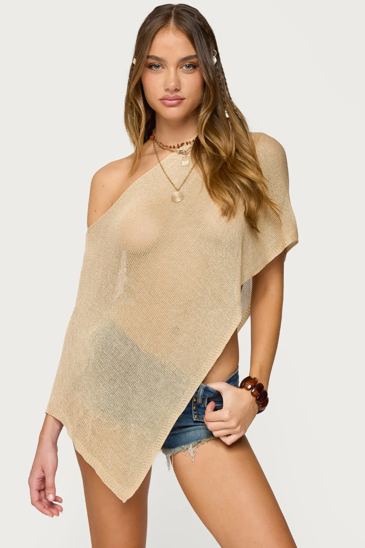 Azalia Asymmetric Knit Poncho sold by Edikted