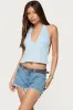 Floral Eyelet Backless Halter Top sold by Edikted