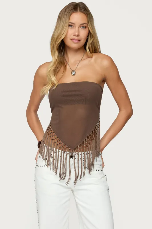 Backless Sheer Mesh Strapless Top sold by Edikted