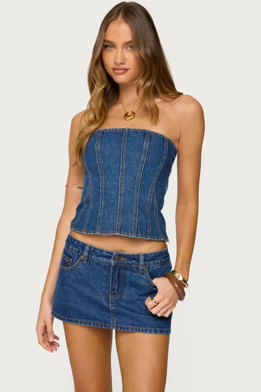 Camelia Strapless Denim Corset sold by Edikted