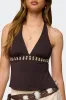Pearlsy Button Backless Halter Top sold by Edikted