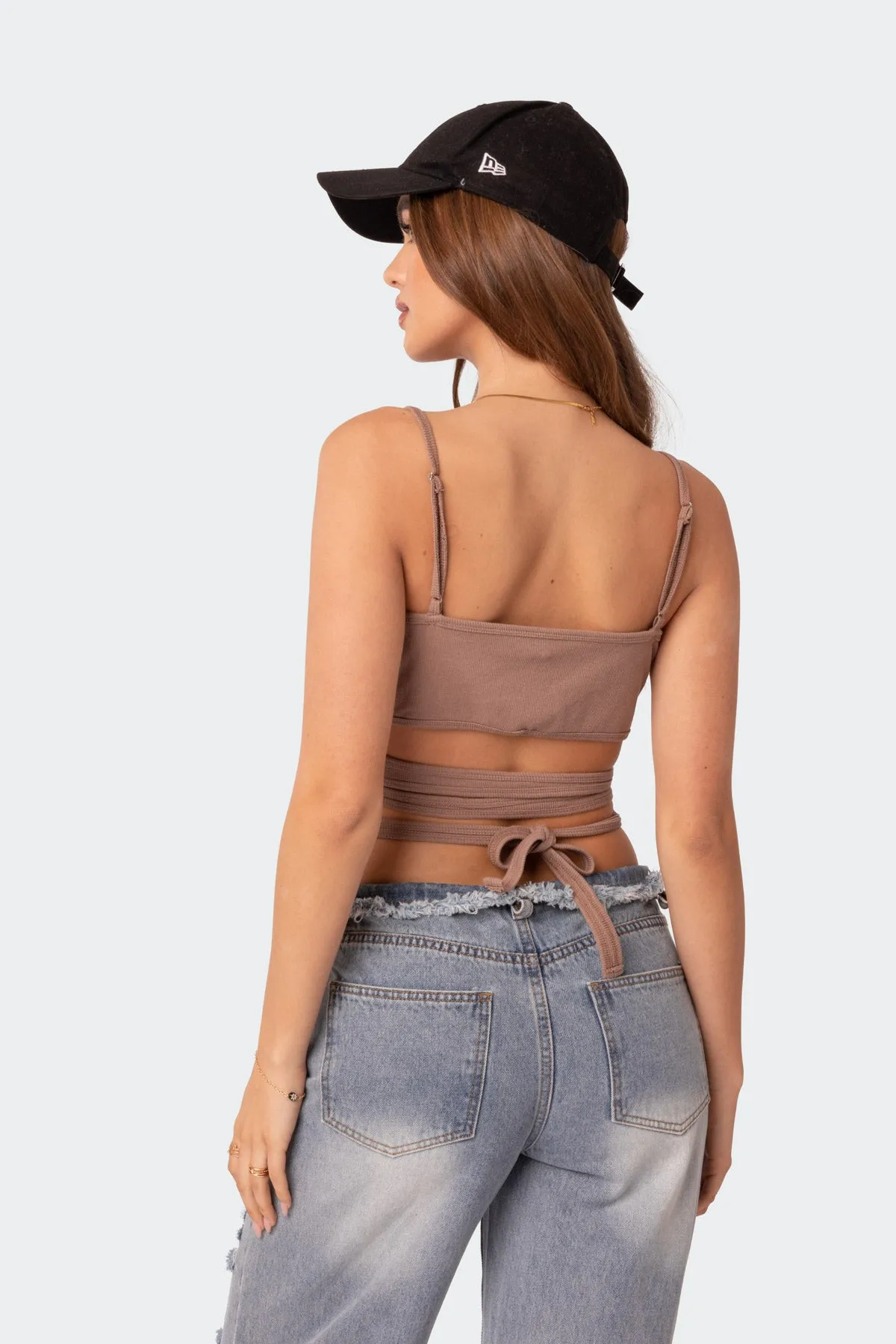 Xoxo Ribbed Wrap Crop Top sold by Edikted product image thumbnail 4