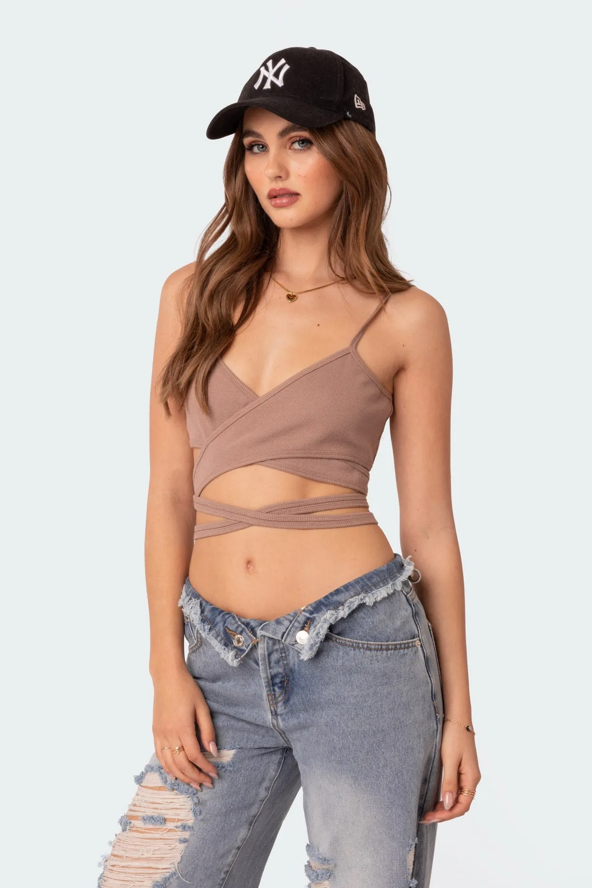 Xoxo Ribbed Wrap Crop Top sold by Edikted product image thumbnail 3