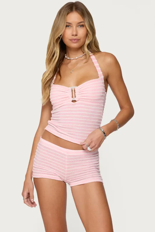 Lovina Textured Striped Halter Top sold by Edikted