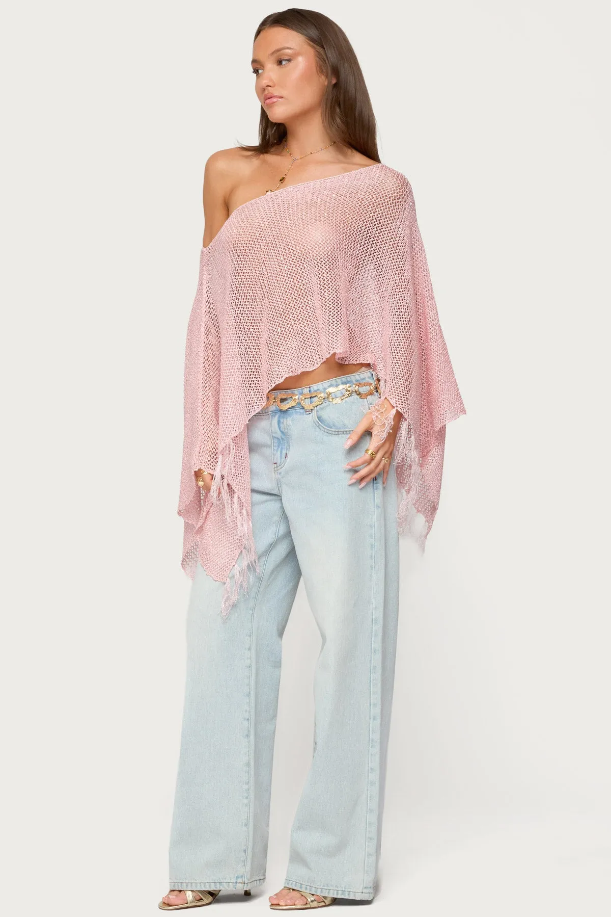 Sequin Fringe Knit Poncho sold by Edikted product image thumbnail 4