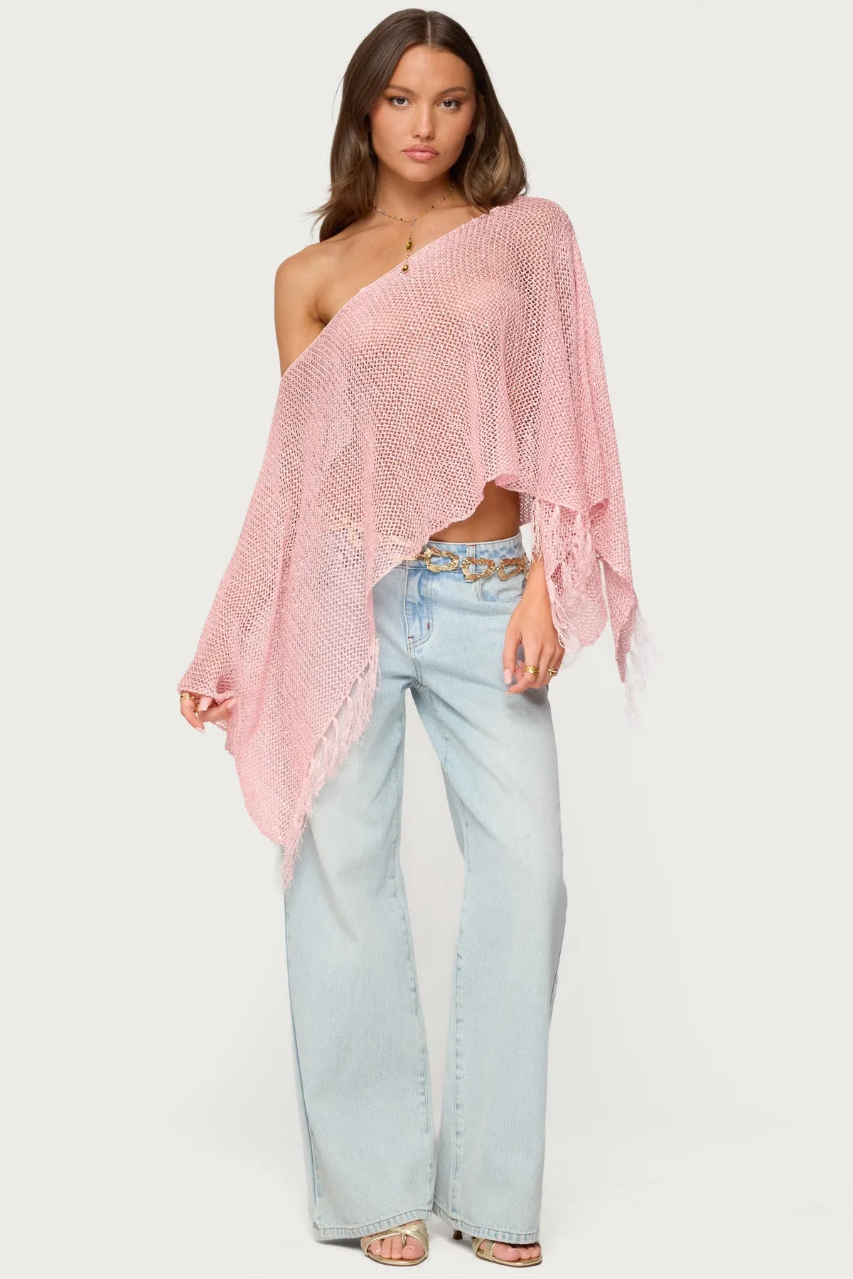 Sequin Fringe Knit Poncho sold by Edikted product image thumbnail 2