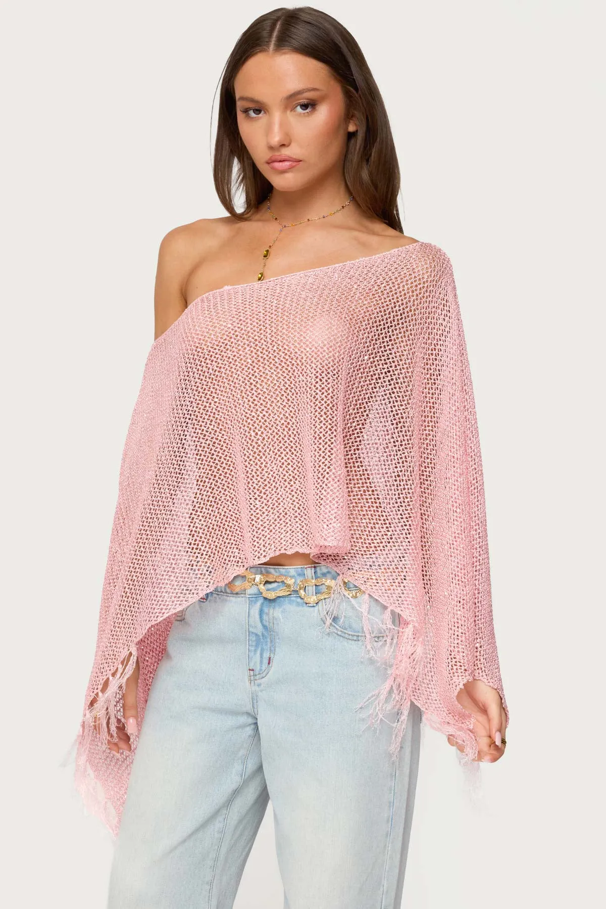Sequin Fringe Knit Poncho sold by Edikted product image thumbnail 3
