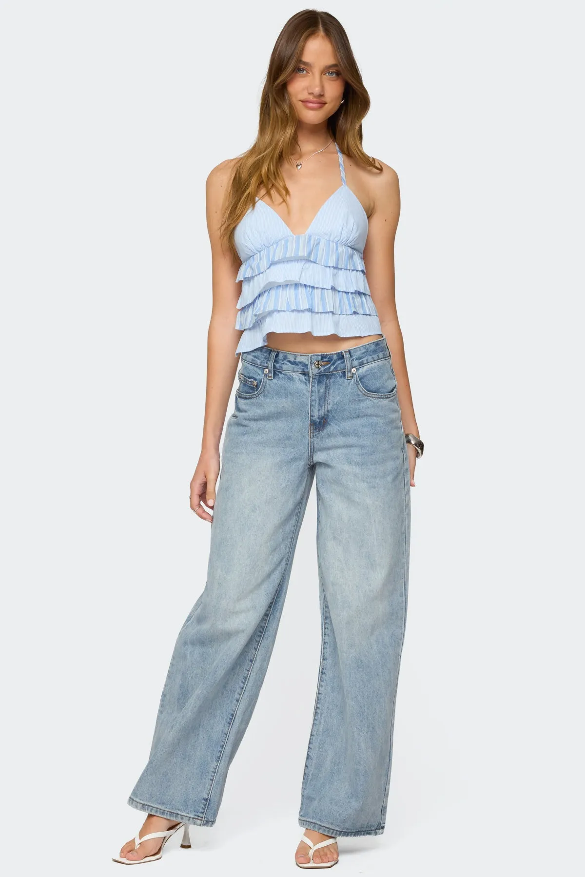 Tiered Ruffle Backless Striped Halter Top sold by Edikted product image thumbnail 5