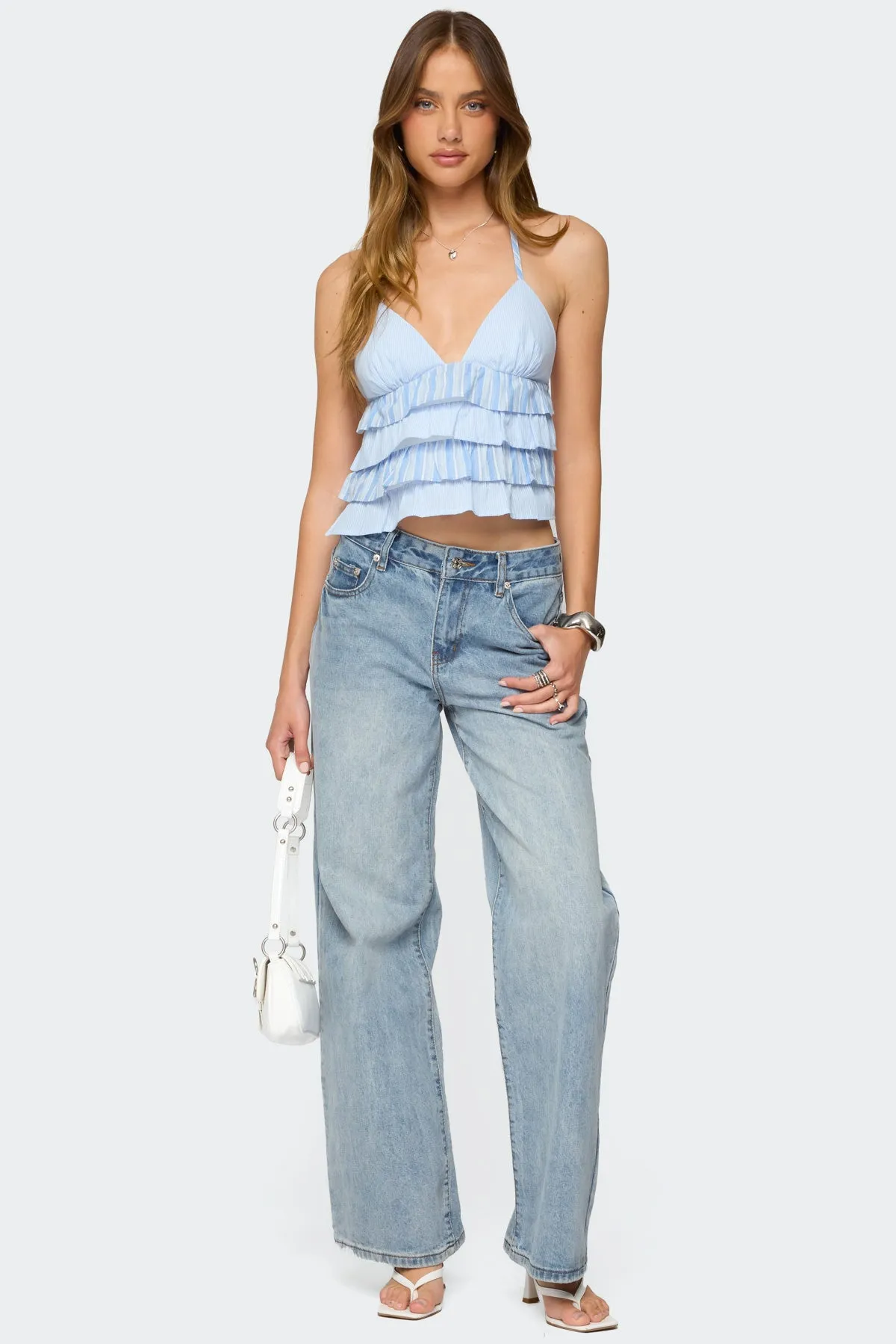 Tiered Ruffle Backless Striped Halter Top sold by Edikted product image thumbnail 2