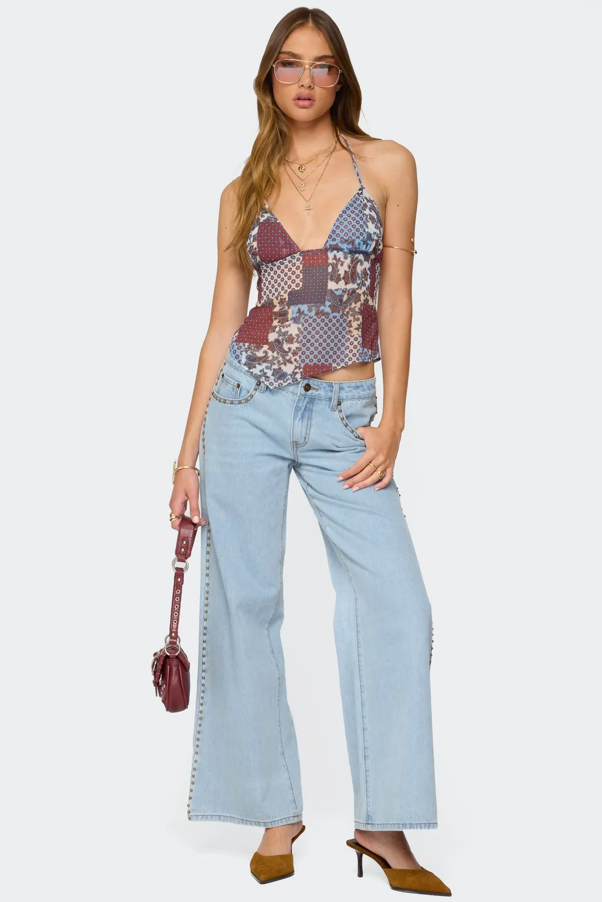 Mixed Patchwork Chiffon Halter Top sold by Edikted product image thumbnail 5