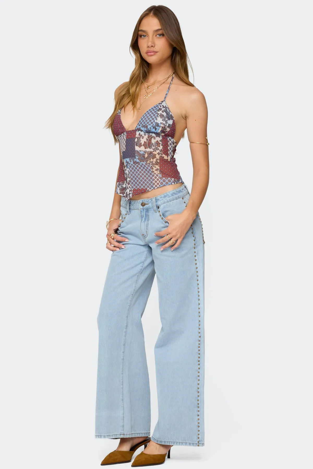 Mixed Patchwork Chiffon Halter Top sold by Edikted product image thumbnail 2