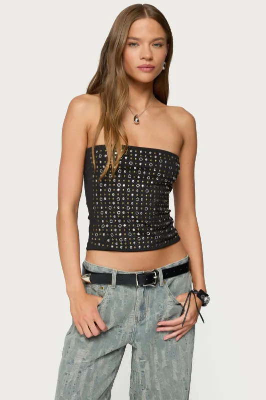Blanco Studded Grommet Tube Top sold by Edikted