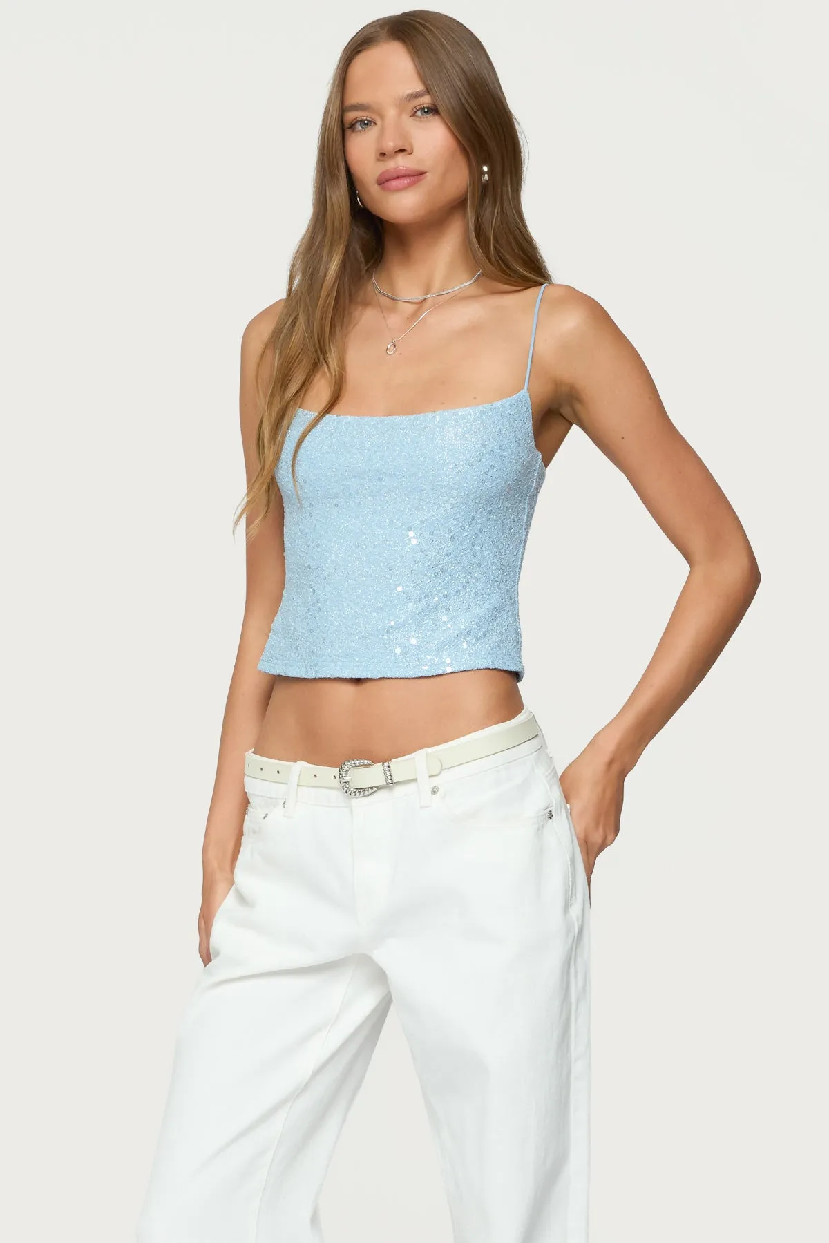 Metallic & Sequin Textured Tank Top sold by Edikted product image thumbnail 3