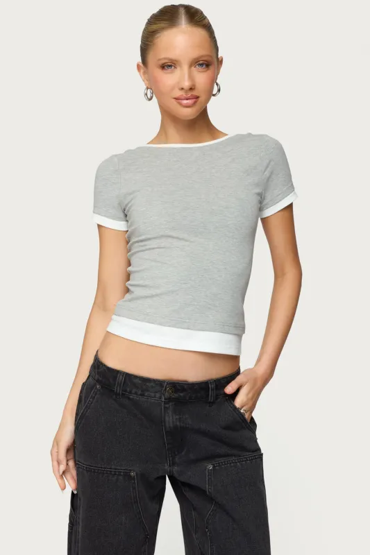 Julietta Contrast Layered T Shirt sold by Edikted