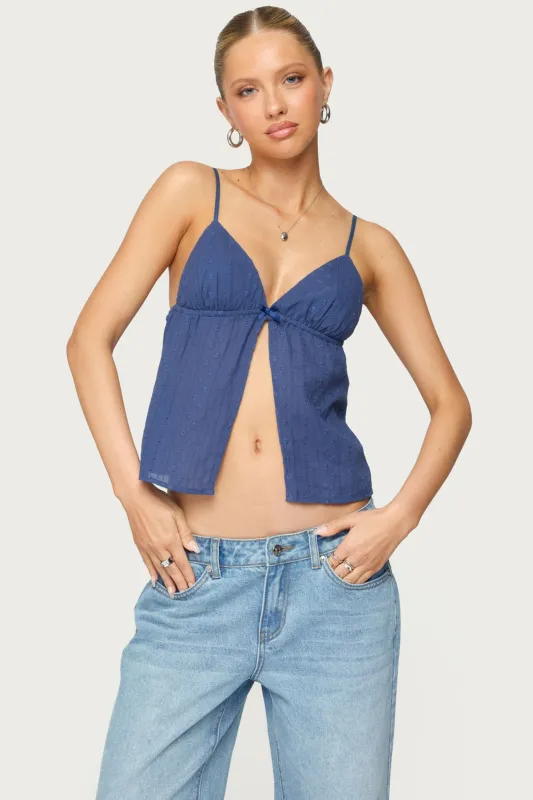 Otis Eyelet Split Front Tank Top sold by Edikted