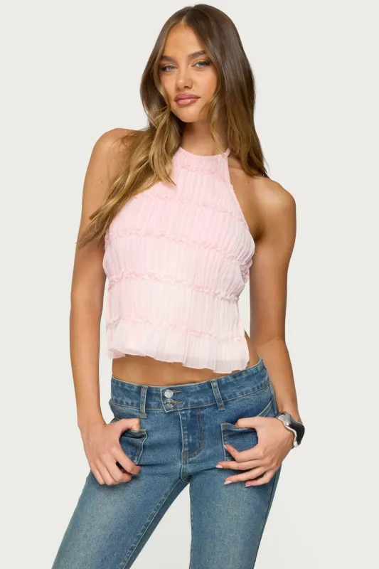 Amit Tiered Chiffon Halter Top sold by Edikted
