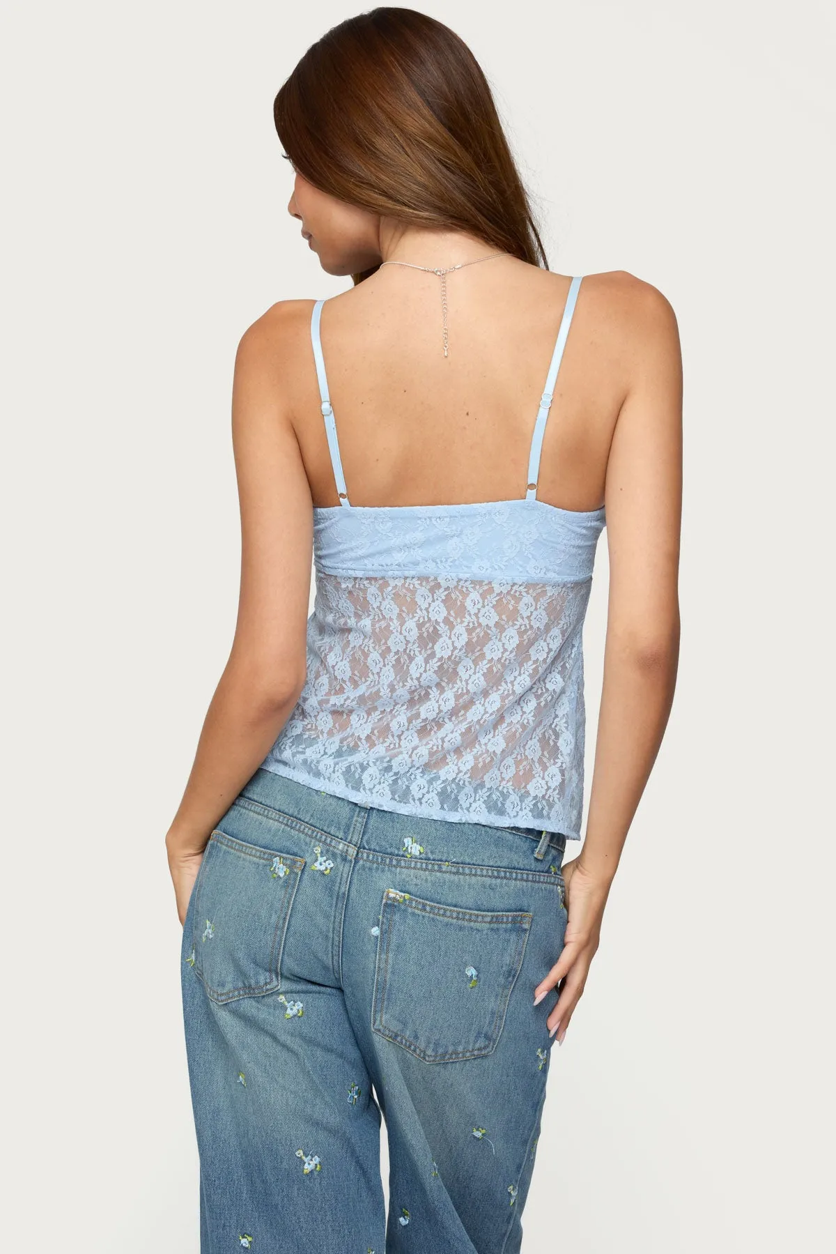 Priya Sheer Lace Split Front Top sold by Edikted product image thumbnail 5